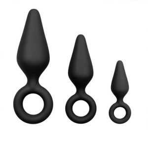 Afbeelding van Zwarte buttplugs met trekring - setje van het merk Easytoys Anal Collection