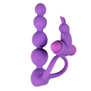 Afbeelding van Triple Pleasure Cockring Met Anaalkralen En Stimulator - Paars van het merk Easytoys Couples Collection