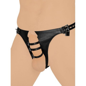 Afbeelding van Sexy leren harnasstring met 3 penisriempjes van het merk Strict Leather